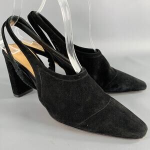 THE ROW Size 7.5 Black Suede Slingback Pumps